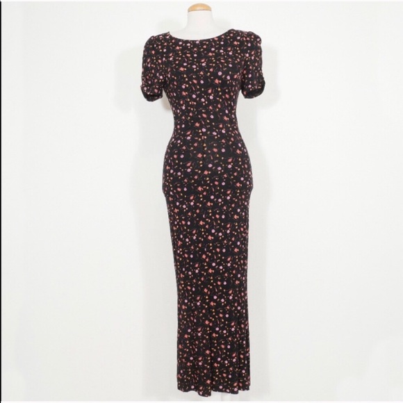 NWOT FREE PEOPLE floral puff sleeve midi dress - Picture 9 of 16